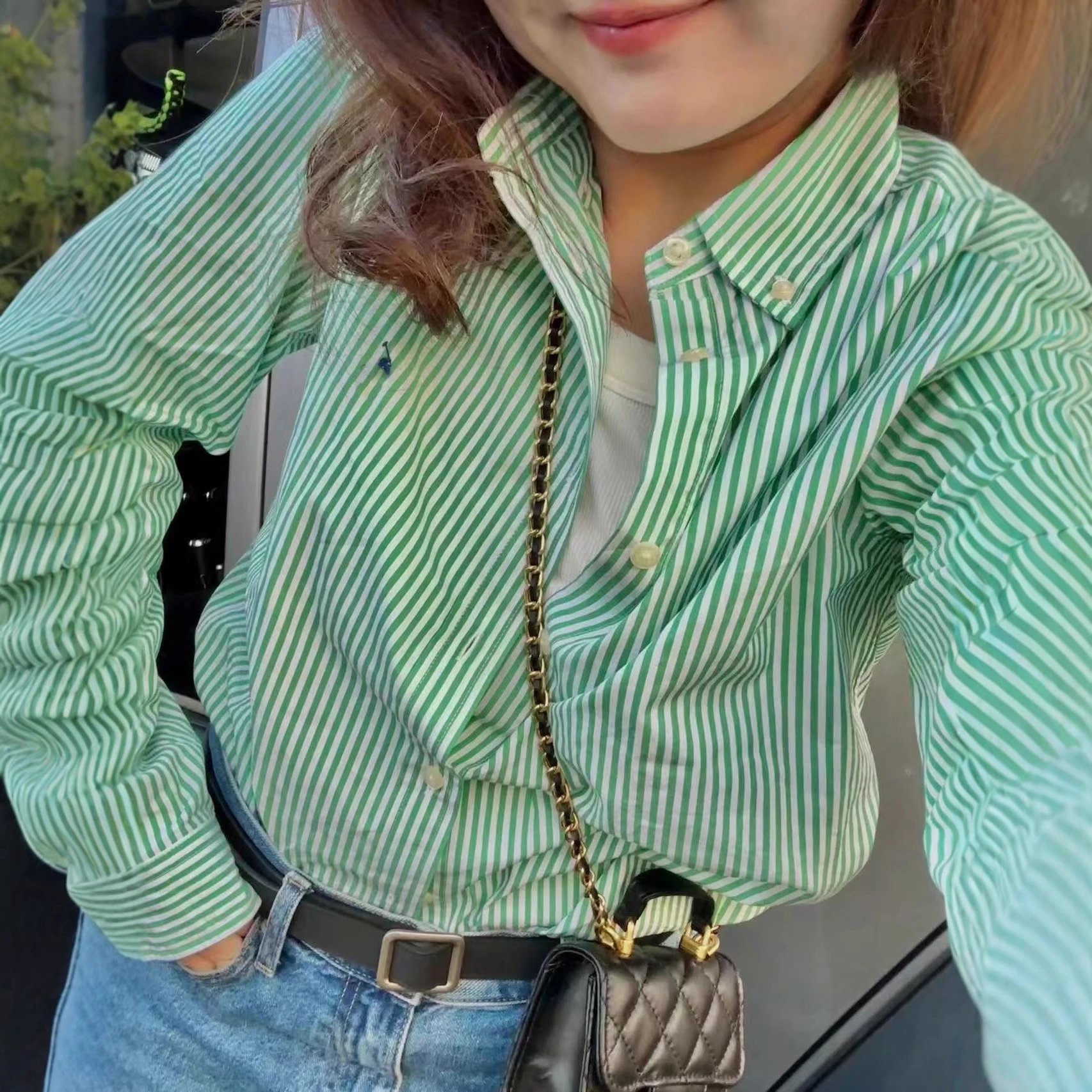 Ralph Lauren Green Striped Long Sleeve Shirt