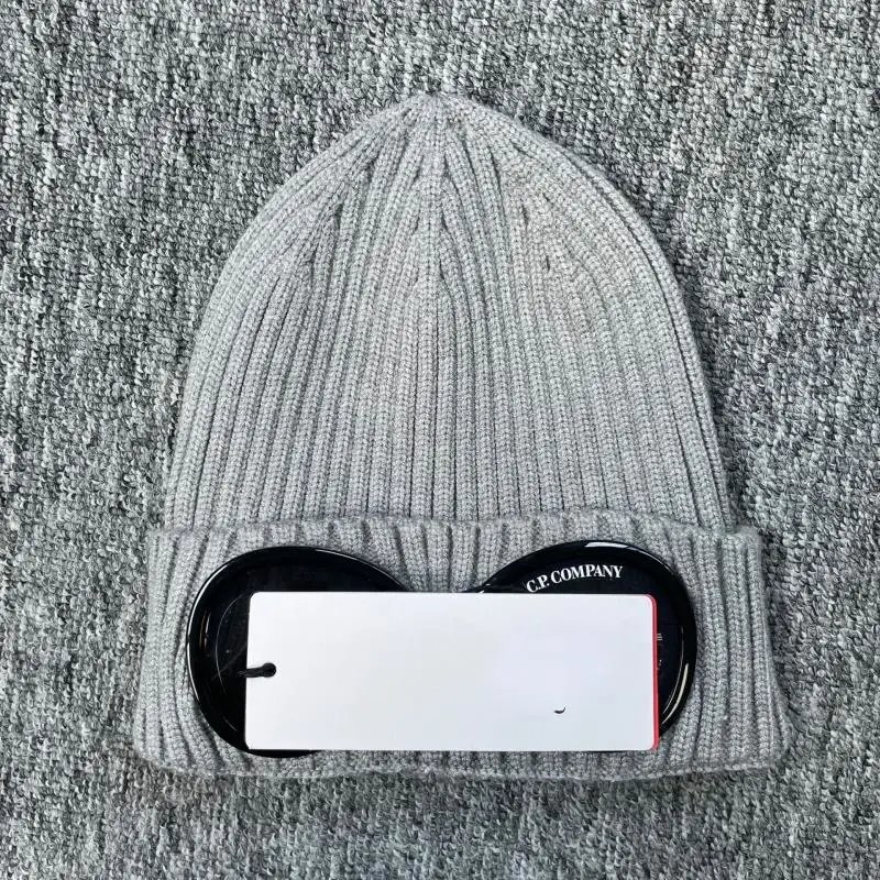 C.P. Company Hats Ribbed Goggle Beanie — Light gray
