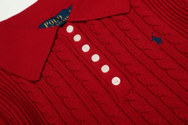 Polo Ralph Lauren Knit Polo Sweater Off-White with Navy Logo - 25
