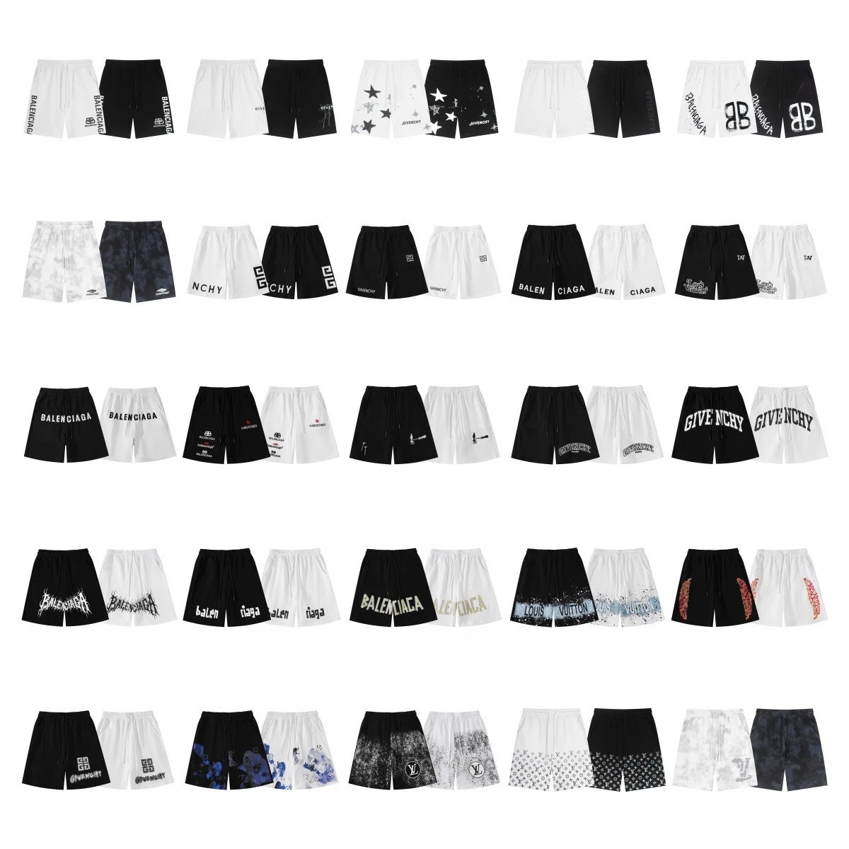 Balenciaga Black and White Drawstring Shorts