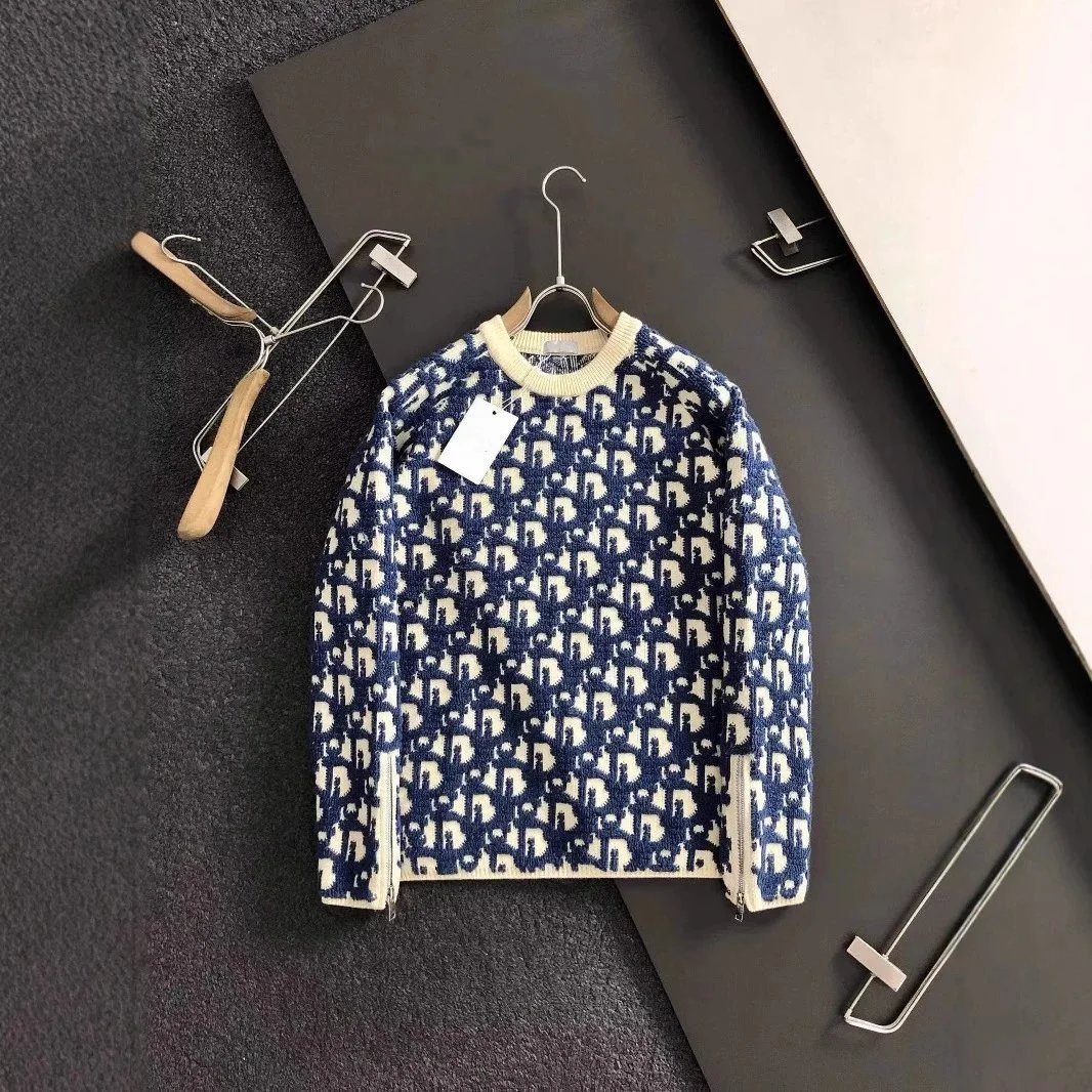 Dior Blue and White Pattern Knit Sweater