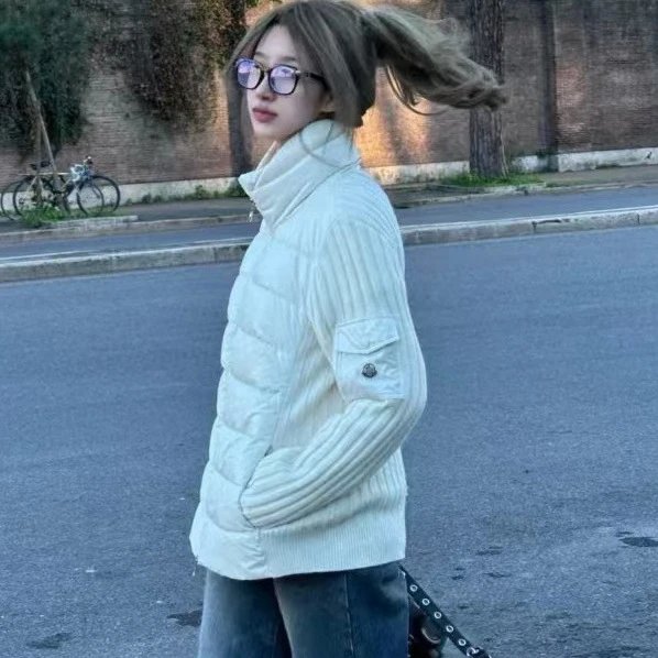 White Ribbed Puffer Jacket