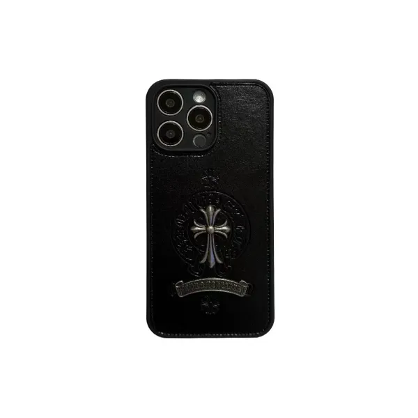 Chrome Hearts Cross Logo Leather Phone Case Black - 1