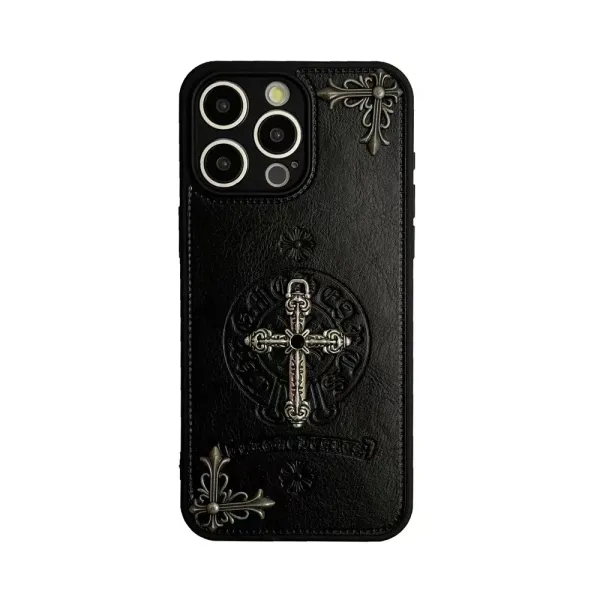 Chrome Hearts Cross Embossed Leather Phone Case Black - 1