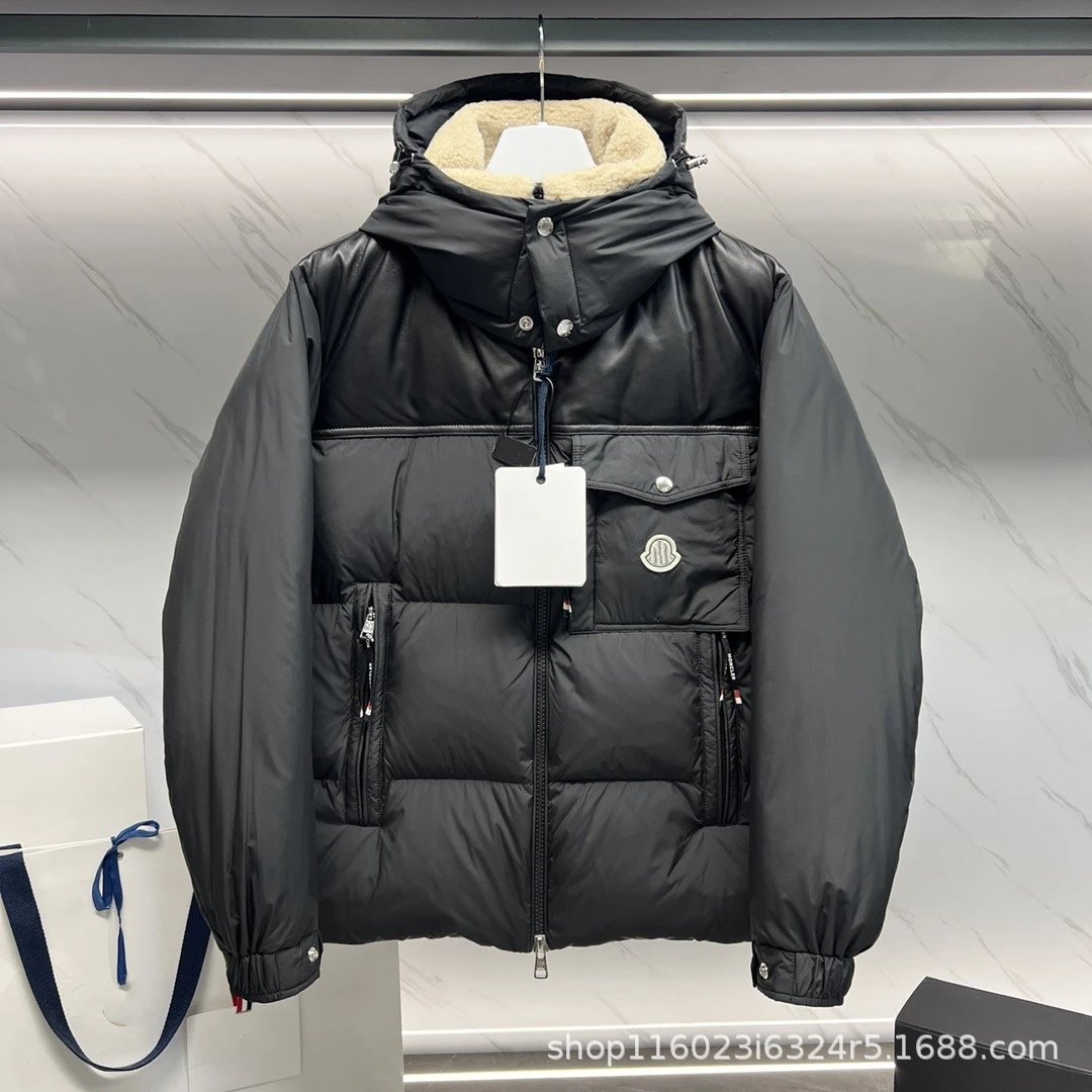Moncler Black Puffer Jacket with Hood and Fleece Lining