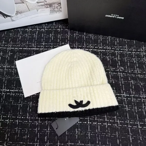 Chanel CC Logo Knit Beanie Black and White - 10