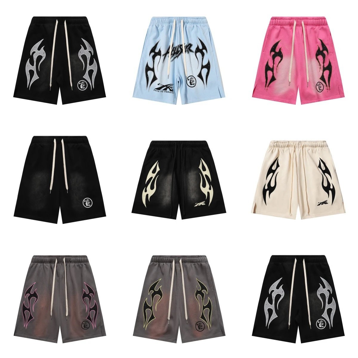 Flame Print Elastic Waist Shorts