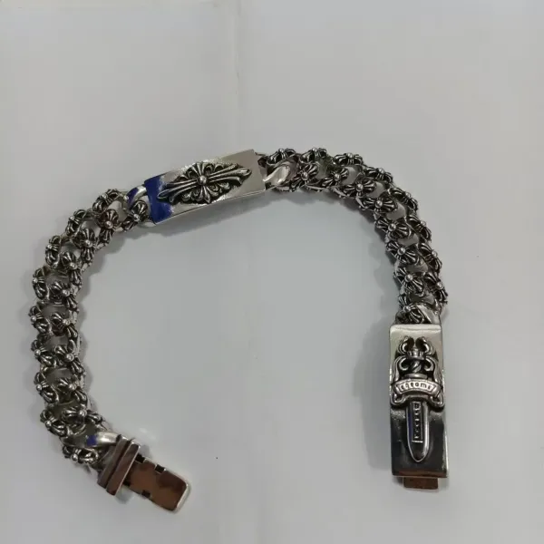 Chrome Hearts Cross Motif Link Bracelet with Blue Enamel Silver Bracelet - 1