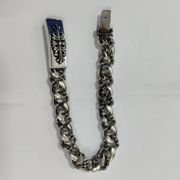 Chrome Hearts Cross Motif Curb Chain Bracelet Silver - 1