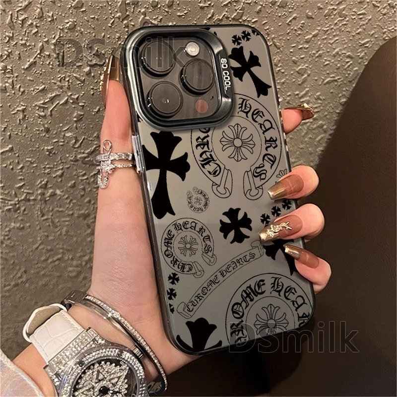 Chrome Hearts Black Cross Pattern Phone Case