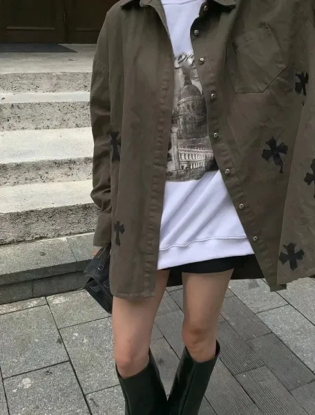 Chrome Hearts Cross-Embellished Oversized Shirt Army Green - 3