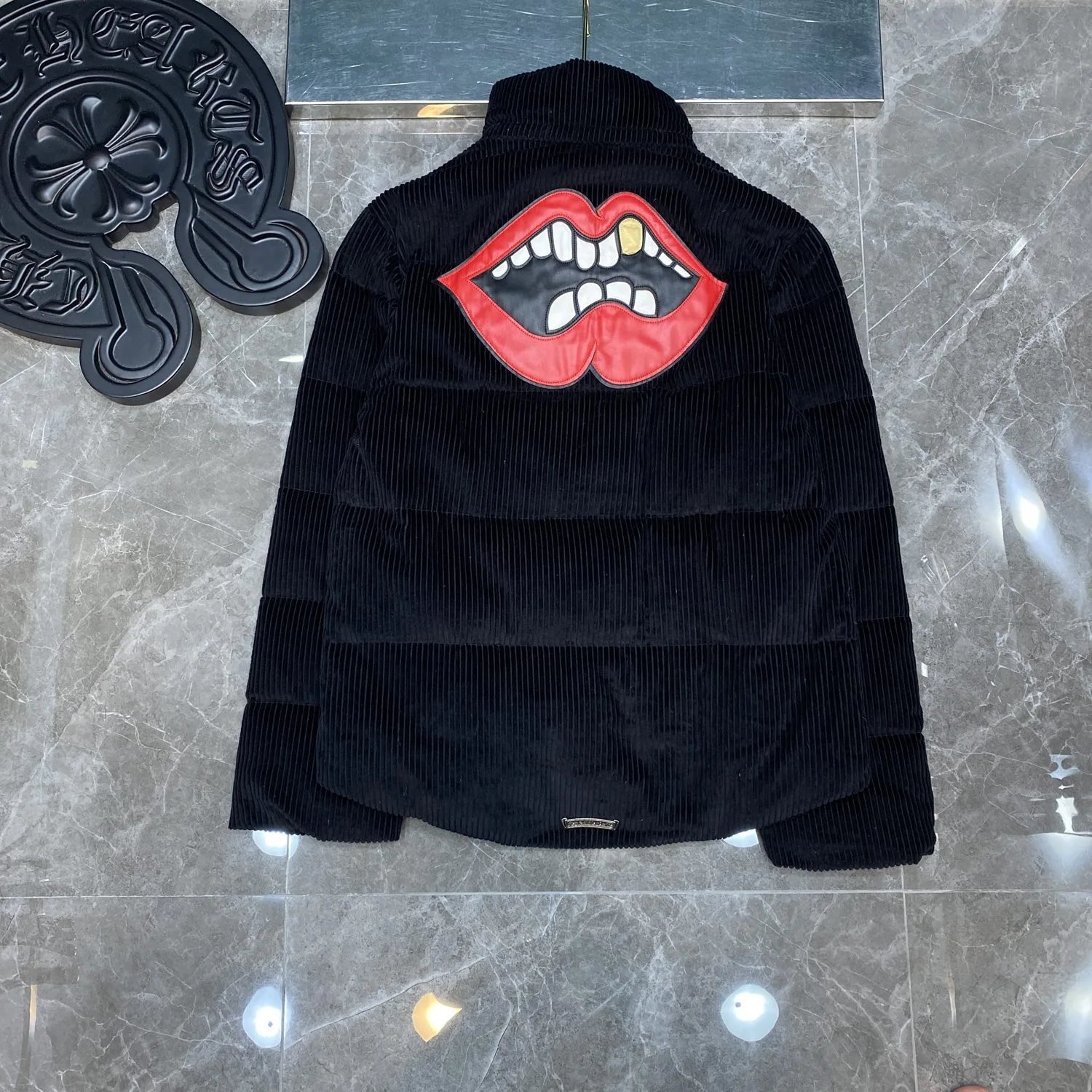 Kid Chrome Hearts Black Corduroy Puffer Jacket