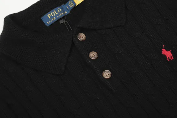 Polo Ralph Lauren Knit Polo Sweater Off-White with Navy Logo - 17