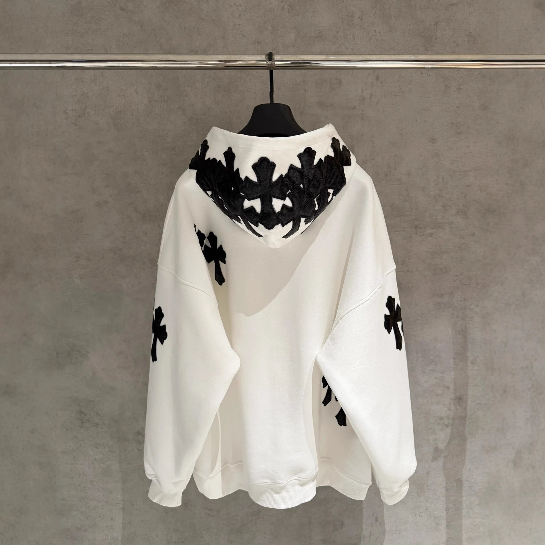 Chrome Hearts Cross Embroidered White Oversized Hoodie