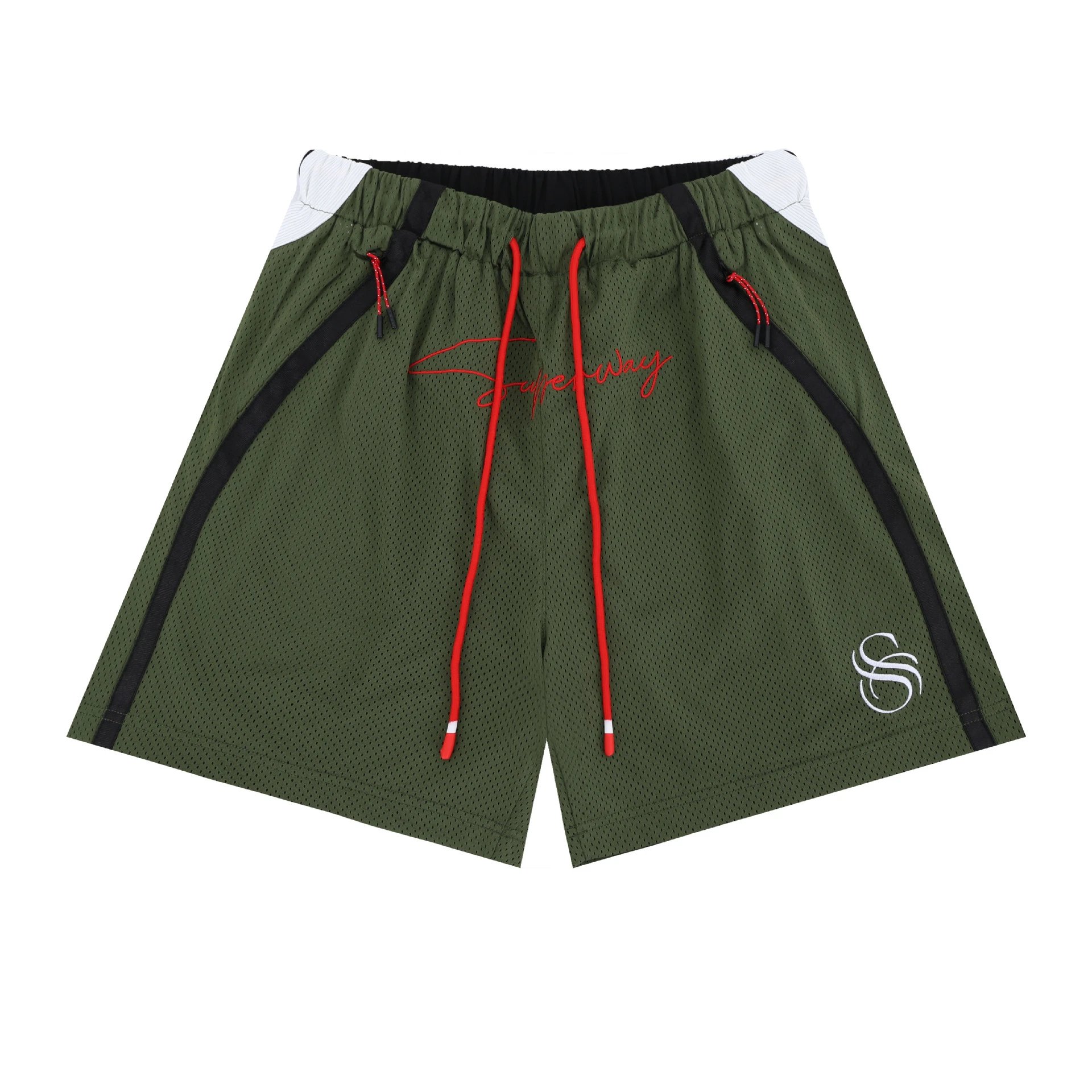 Superway Olive Mesh Shorts with Red Drawstrings