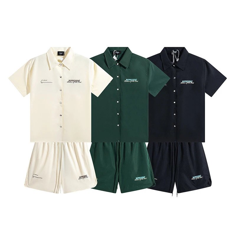 Represent White/Green/Black Short Sleeve Shirt and Shorts Set