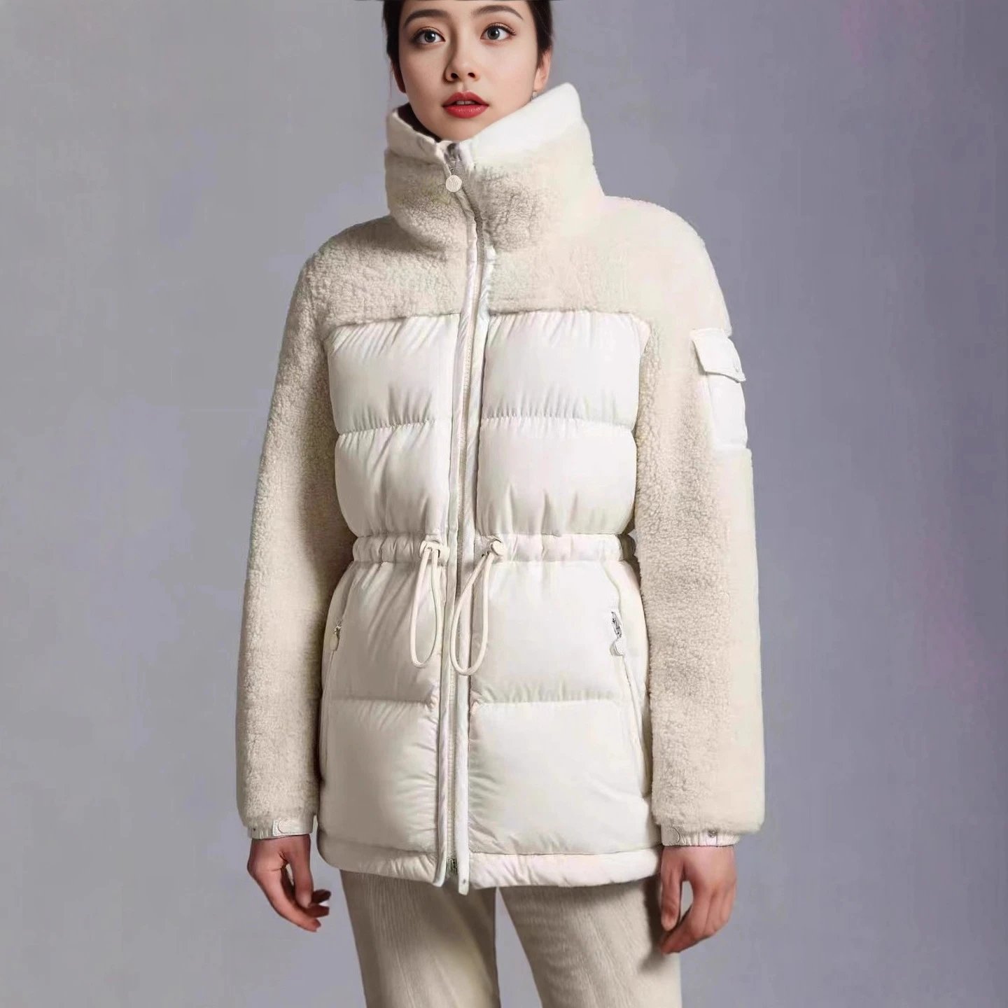 Moncler White Puffer Jacket with Shearling Trim