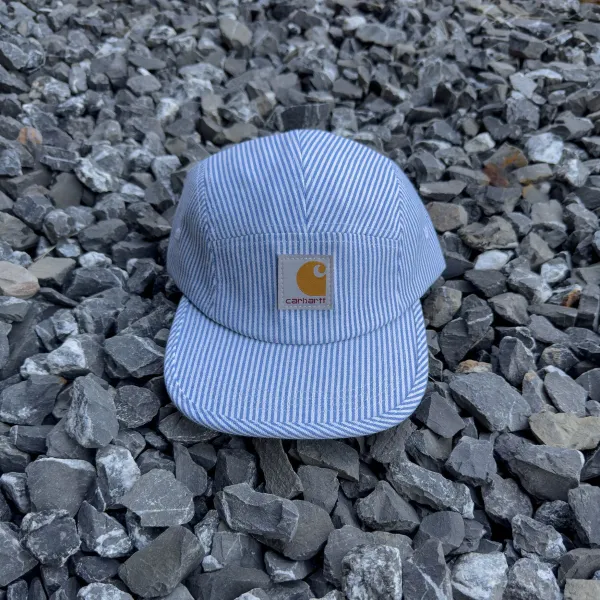 Carhartt WIP Five-Panel Cap Blue and White Stripe Hat - 1