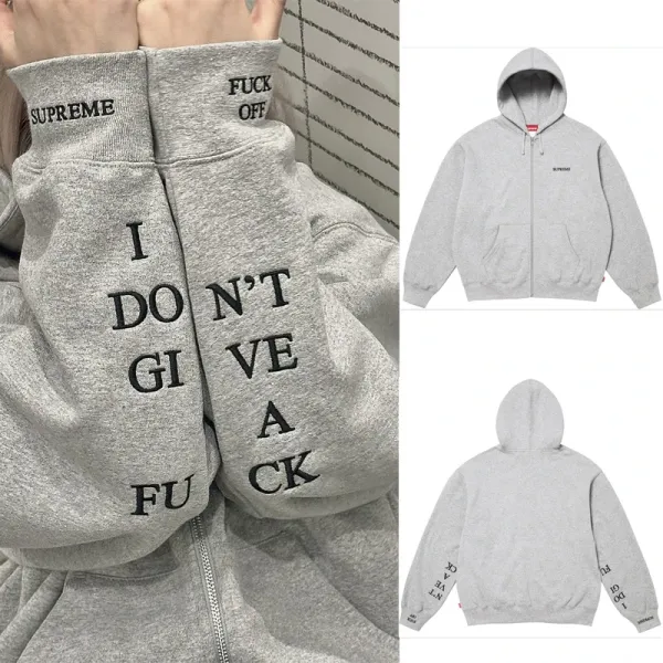 Supreme I Don't Give A Fuck Zip-Up Hoodie Gray - 1