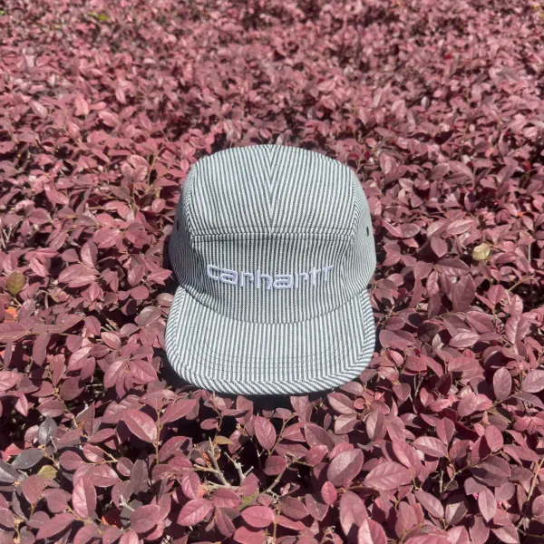Carhartt WIP Five-Panel Cap Light Gray Stripe Hat - 1