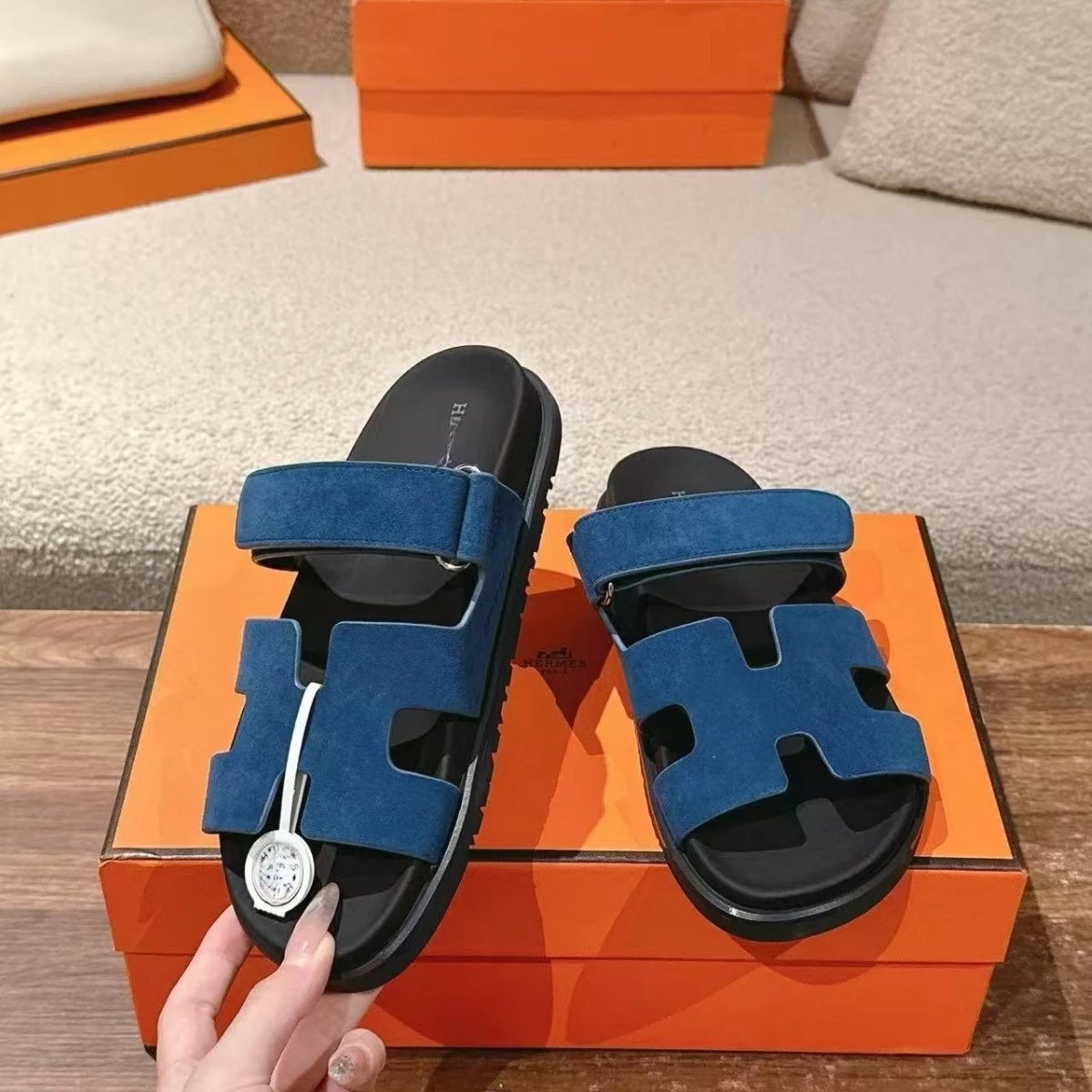 Hermès Blue Suede Sandals