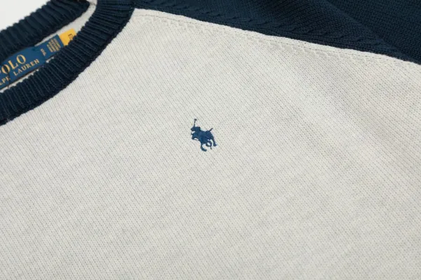 Polo Ralph Lauren Knit Polo Sweater Off-White with Navy Logo - 9