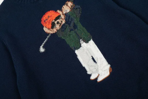 Polo Ralph Lauren Knit Polo Sweater Off-White with Navy Logo - 23