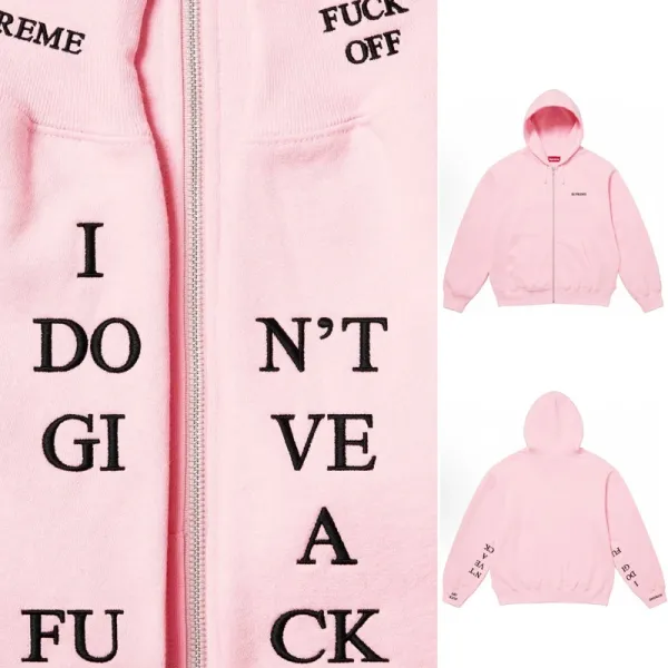 Supreme I Don't Give A Fuck Pink Zip-Up Hoodie - 1