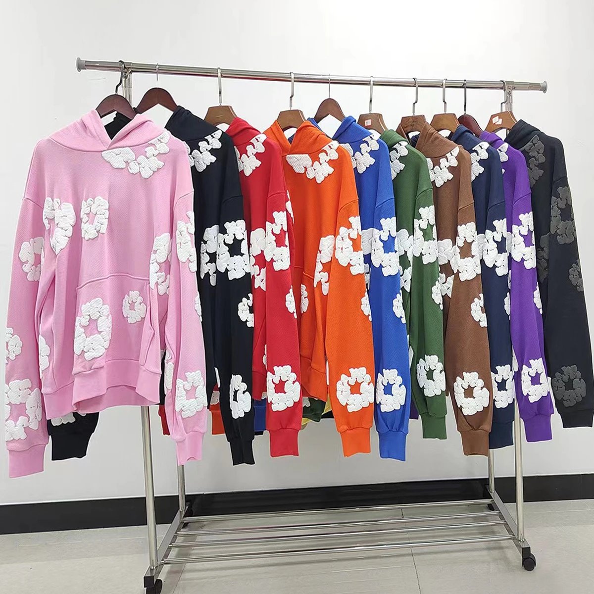 Colorful Hooded Sweatshirts with White Embellishments
