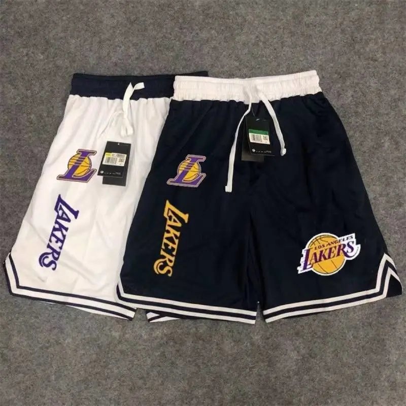 Los Angeles Lakers White and Navy Basketball Shorts