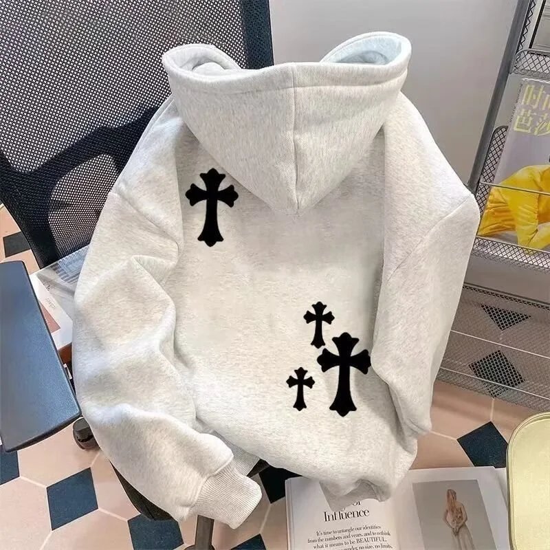 Kid Hooded Sweatshirt Grey Cross Design
