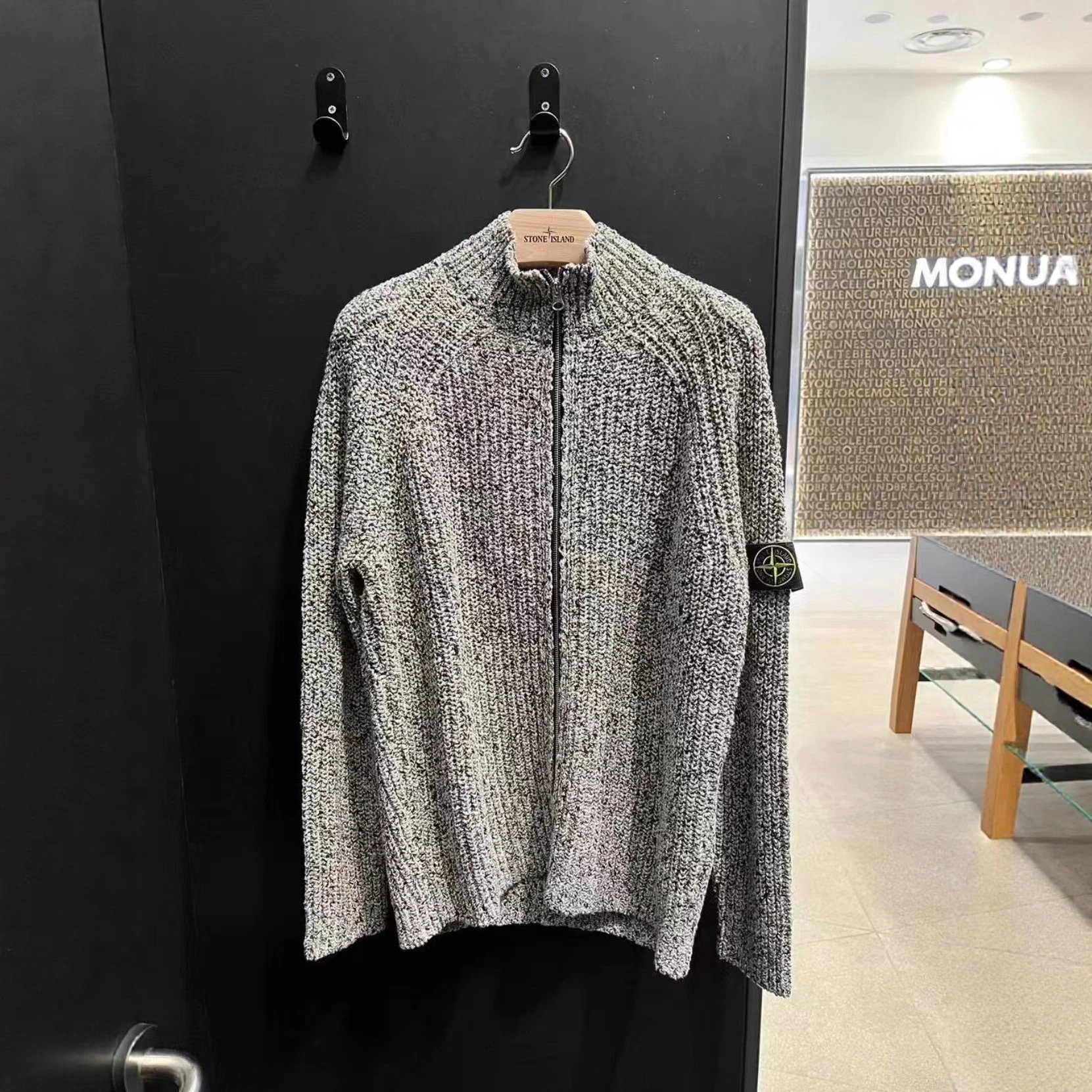 Stone Island Grey Knit Zip-Up Sweater