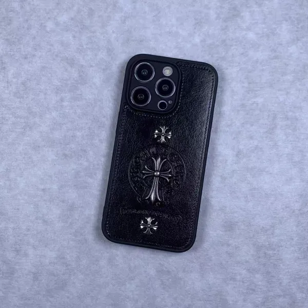 Chrome Hearts x iPhone Case Black Embossed Leather Phone Case - 10