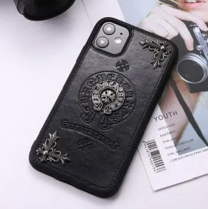 Chrome Hearts x iPhone Case Black Embossed Leather Phone Case - 1