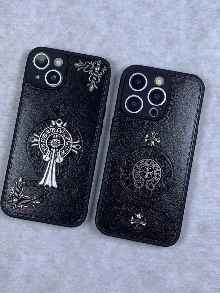 Chrome Hearts x iPhone Case Black Embossed Leather Phone Case - 8