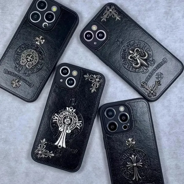 Chrome Hearts x iPhone Case Black Embossed Leather Phone Case - 6