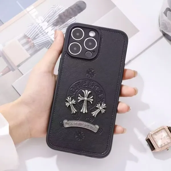 Chrome Hearts x iPhone Pro Max Black Leather Phone Case - 1