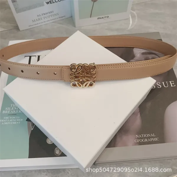 Loewe Anagram Buckle Beige Leather Belt - 1