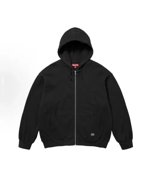 Supreme Waffle Knit Zip-Up Hoodie Black - 1