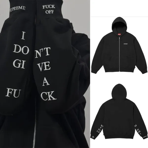 Supreme I Don't Give A Fuck Zip-Up Hoodie Black - 1