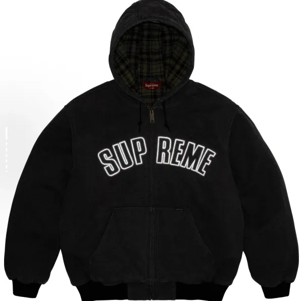 Supreme Arc Logo Corduroy Hooded Jacket Black - 1