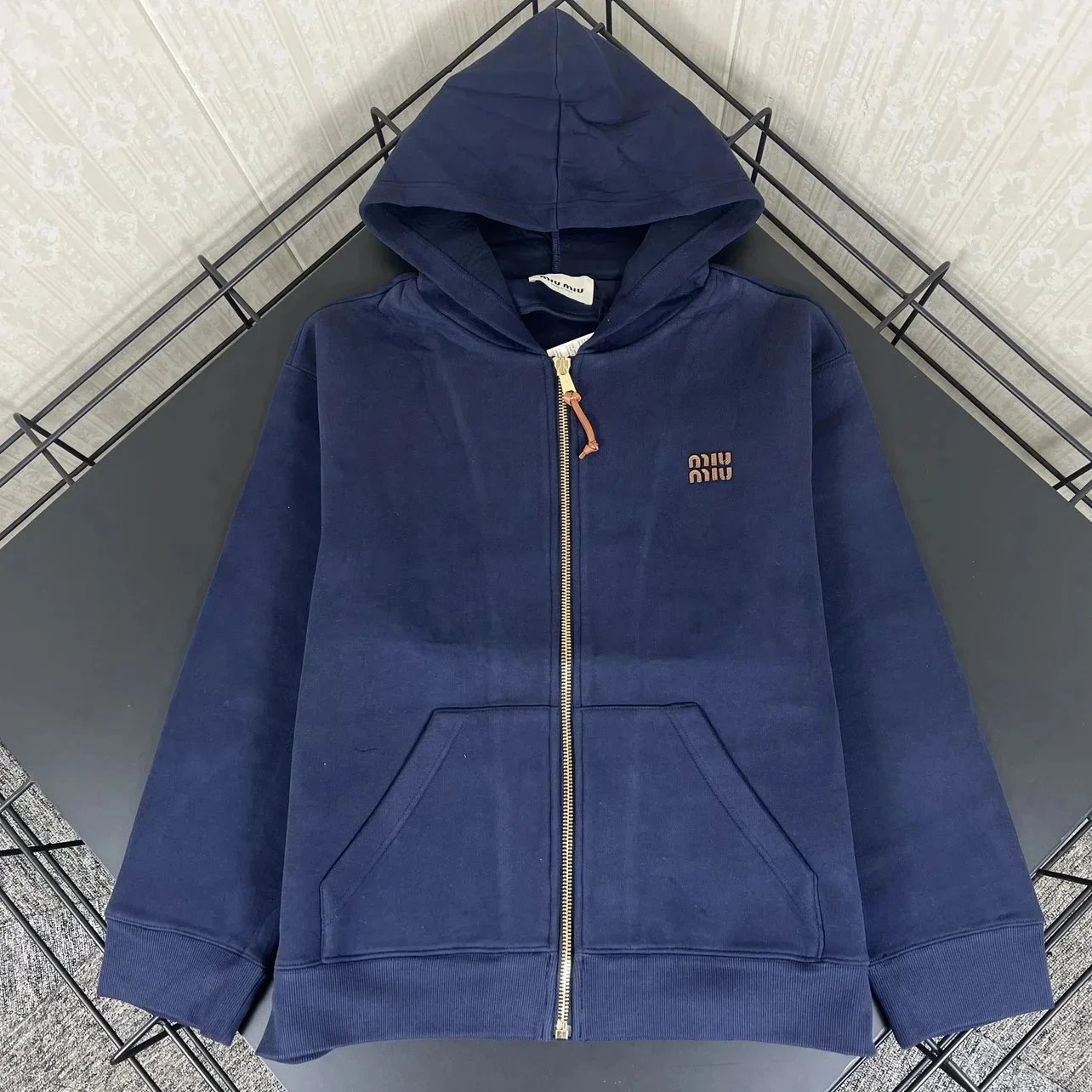 Miu Miu Navy Zip-Up Hoodie