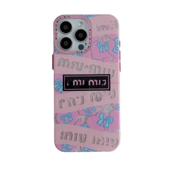 Miu Miu Bow Print Glitter Pink Phone Case - 1