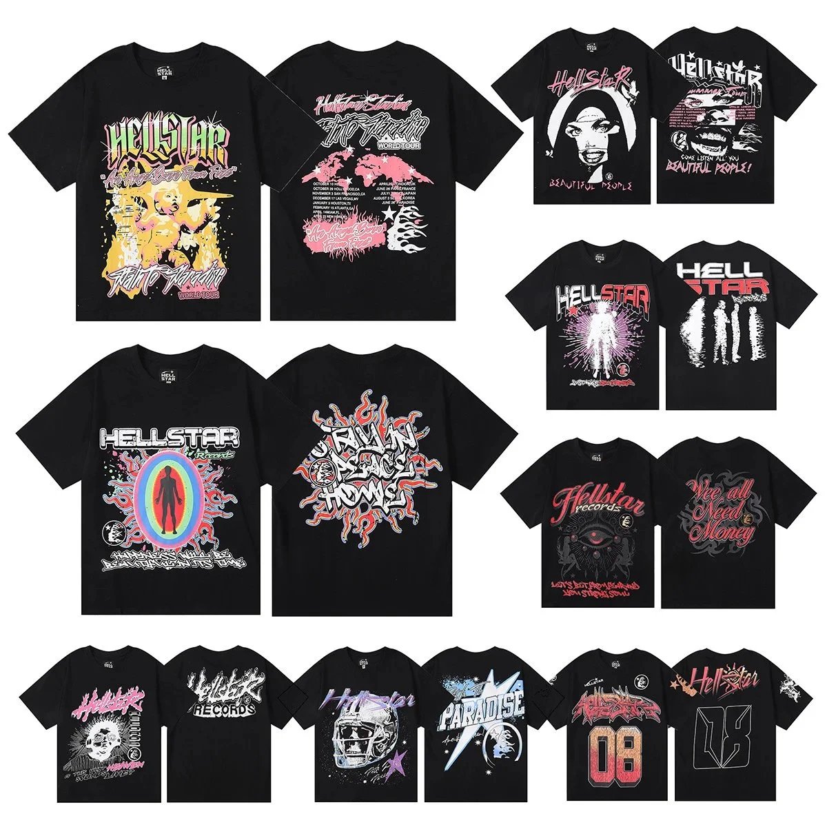 Hellstar Black Graphic T-Shirt Collection