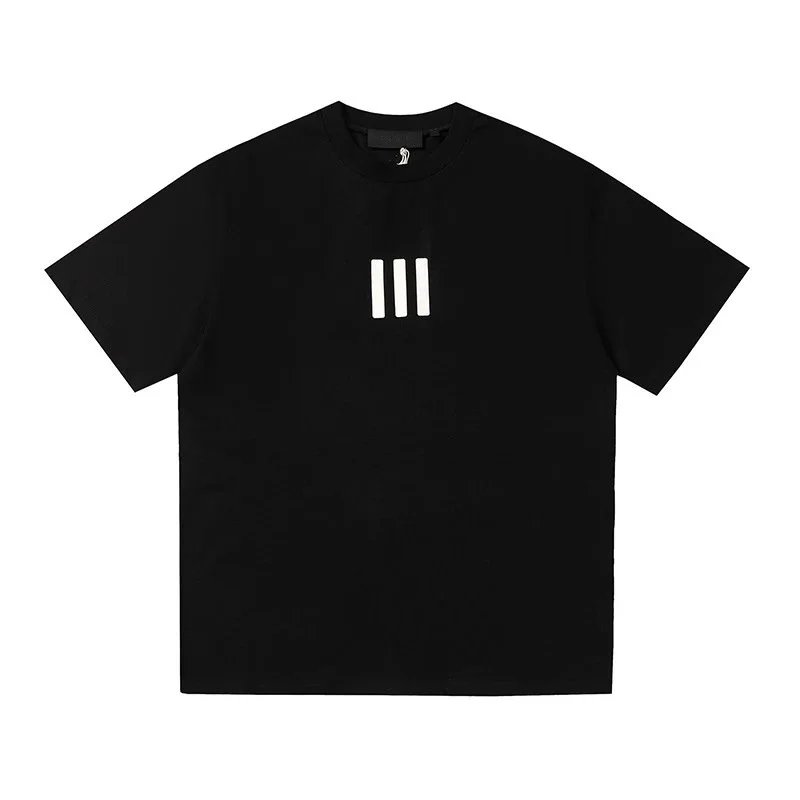Black Short Sleeve T-Shirt with White Vertical Bars Design
