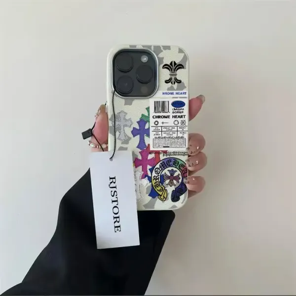 Chrome Hearts x iPhone Case Red Multicolor Cross Motif Phone Case - 9