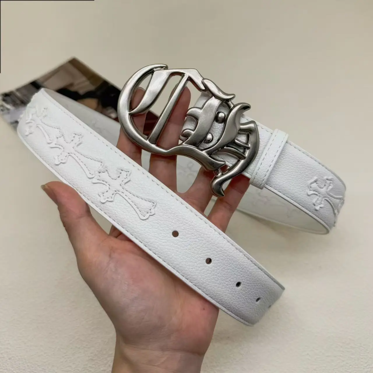 Chrome Hearts-Style Engraved Cross Belt