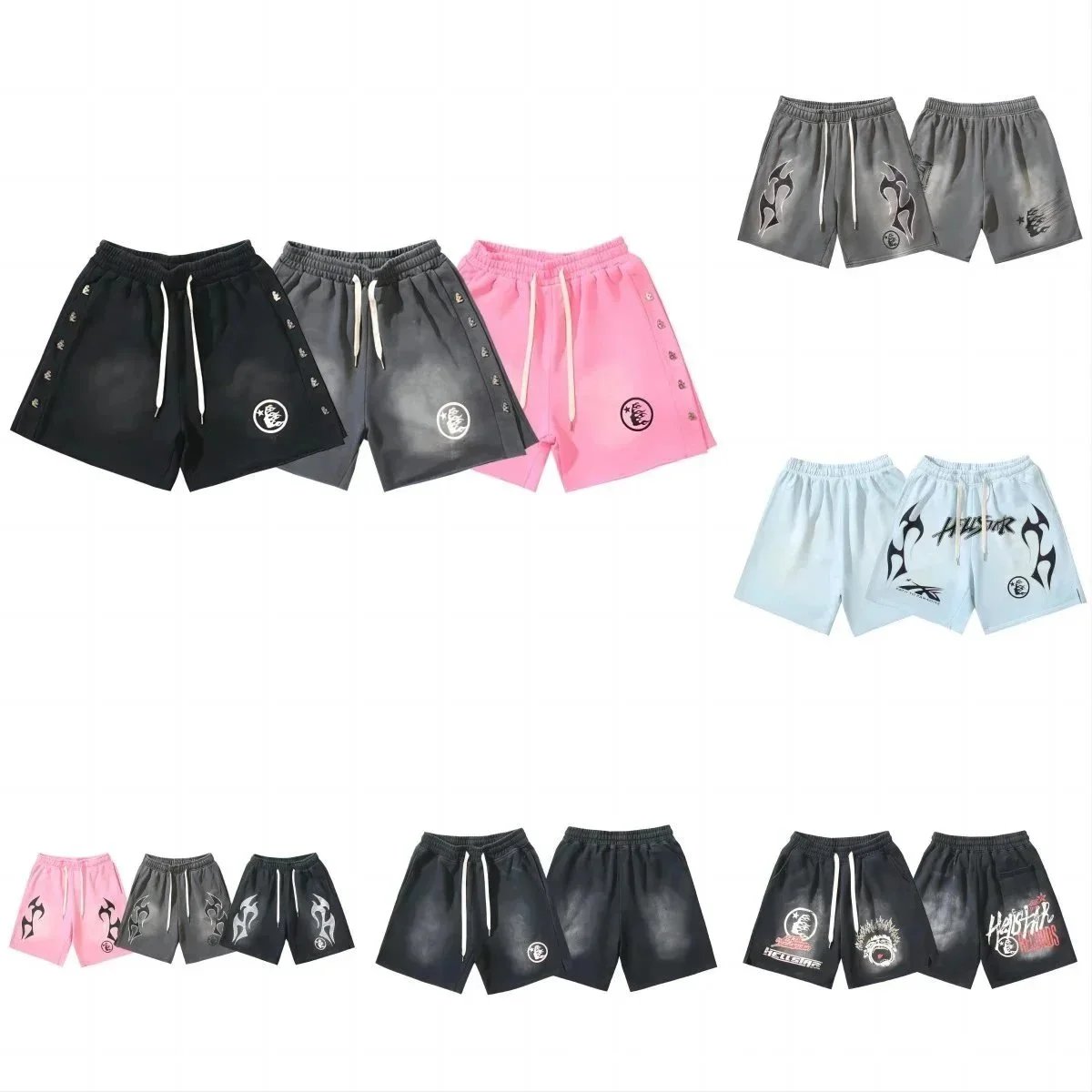 Cross-border European and American trendy brand 24S new-style Hellstar washed and distressed unisex casual summer capri shorts