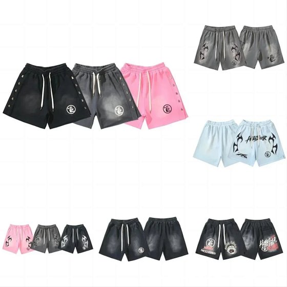 Cross border European and American trendy brand 24S new Hellstar washed water distressed unisex casual summer five quarter shorts