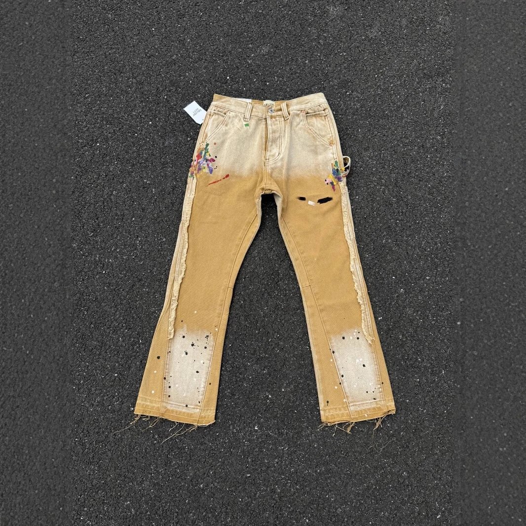 Zara Paint-Splatter Distressed Wide-Leg Jeans Denim Jeans